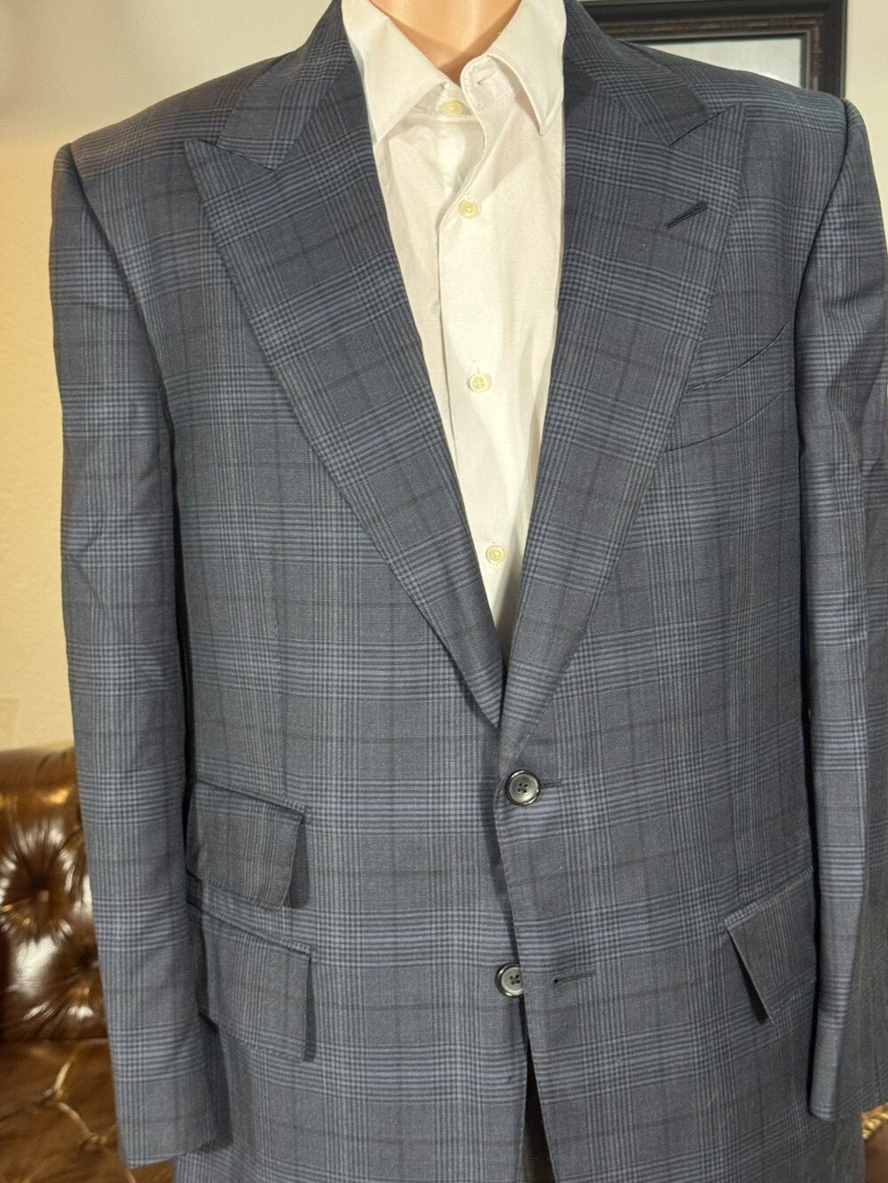 Tom Ford Navy Houndstooth Prince of Wales Peak Lapel Sportcoat Suit Jacket 54 44